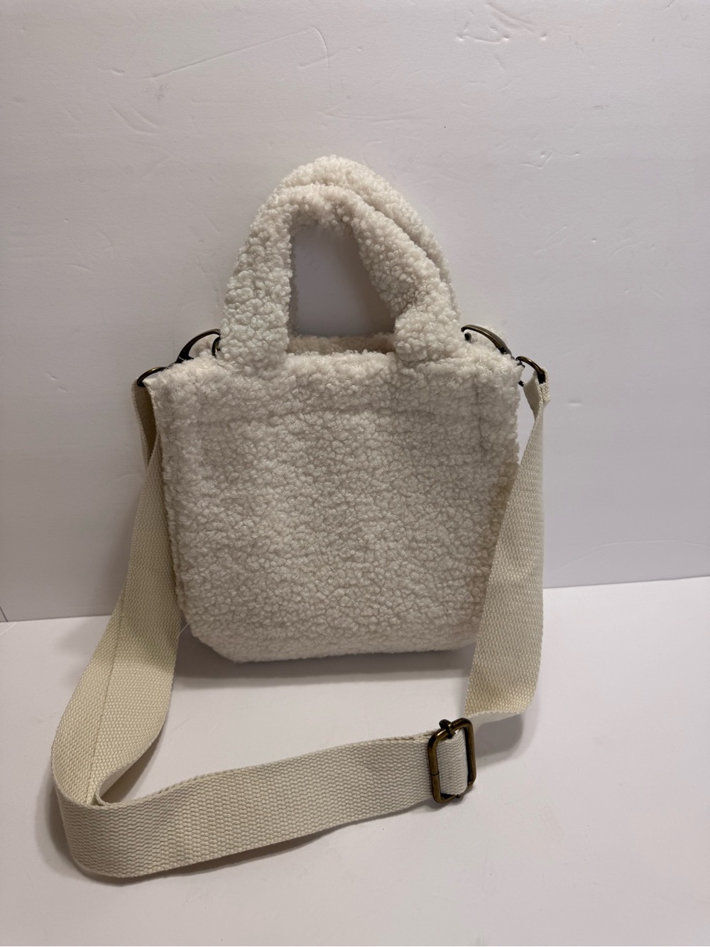 American Eagle Cream Sherpa Tote Bag with Crossbody Adjustable Strap